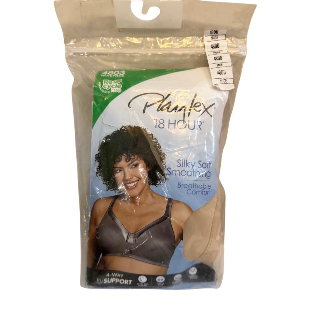 Playtex 18 Hour Bra Silky Soft Smoothing Wirefree Size 48DD Nude 4803 Comfy NWT